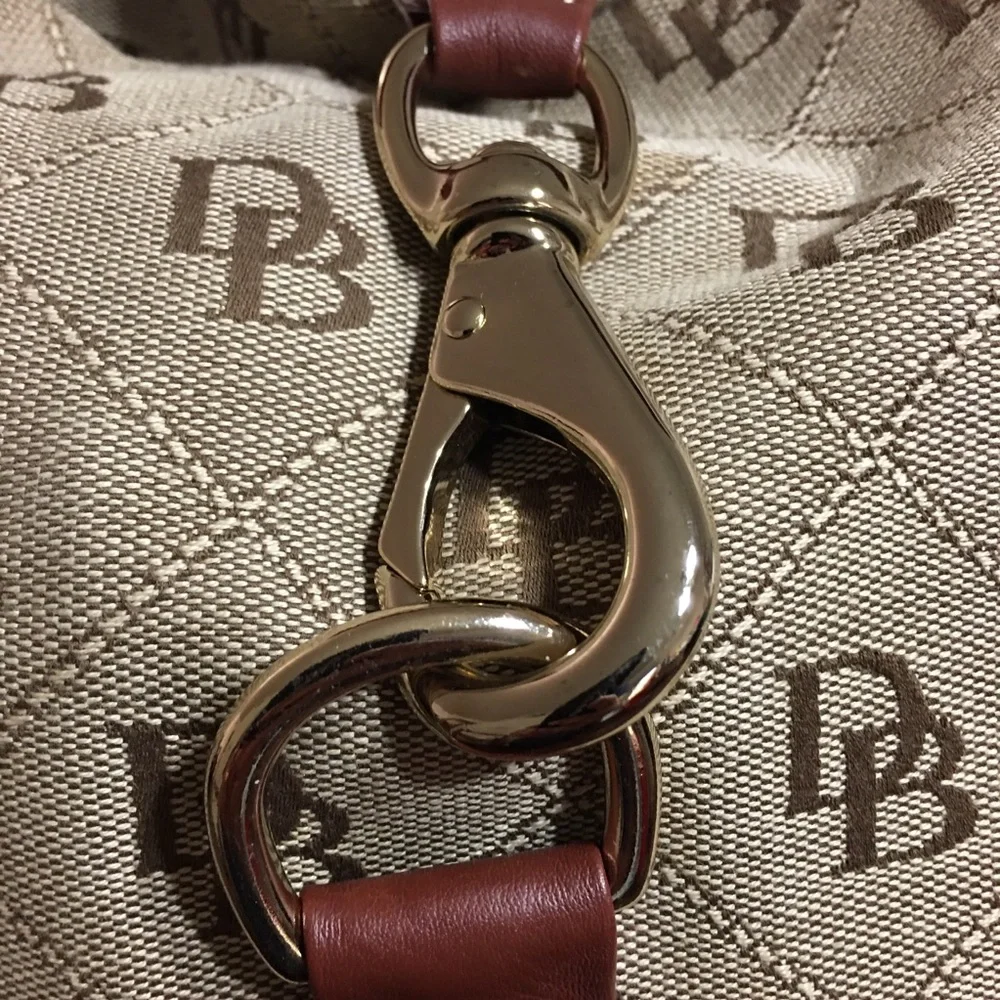 Dooney & Bourke Shoulder Hobo Handbag Purse Monogram Silver Lock Fabric Leather